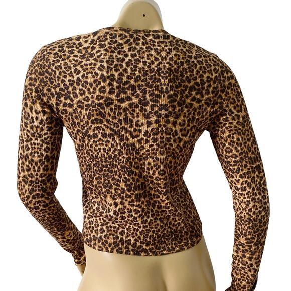 WINDSOR Womens Size Large Animal Print Long Sleeve Crew Neck Crop Top Shirt - Picture 4 of 7